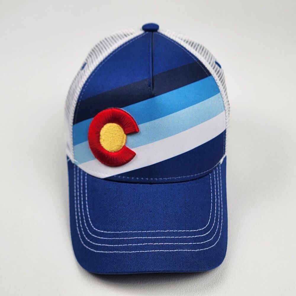 Burnies Colorado Flag Trucker Hat Blue White Mesh Snapback One Size